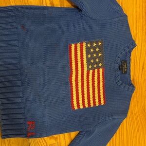 Polo by Ralph Lauren Blue American Flag Crewneck Sweater